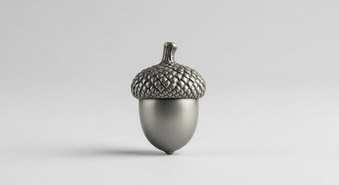 Detailed Pewter Acorn Sculpture on a Neutral Background