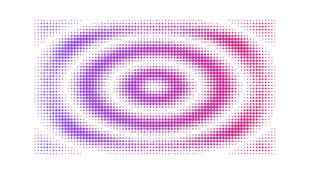 Purple and red oval shape with a concentric circle halftone dot pattern texture on a black background, for digital