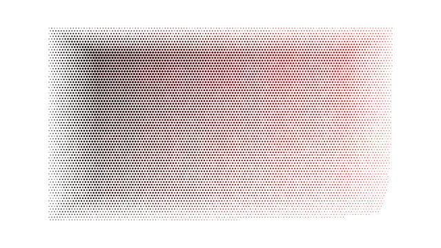 Red gradient rectangle shape with a pixelated halftone dot pattern texture on a black background, for digital