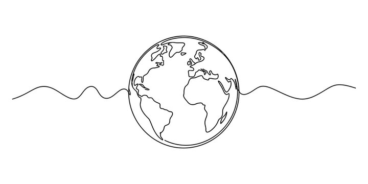 Continuous single line drawing of planet earth globe with wavy line