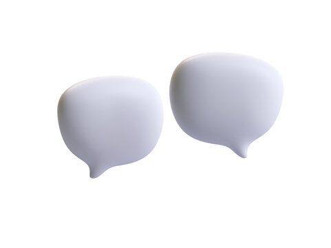 Two blank white speech bubbles for communication and messaging concepts on white background