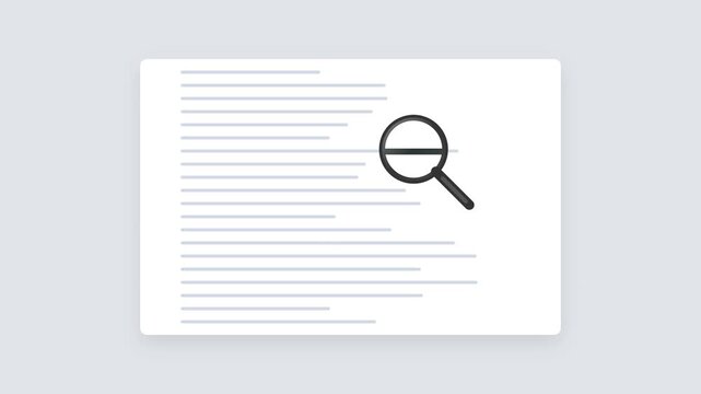 A magnifying glass icon hovering over a document with lines of text.