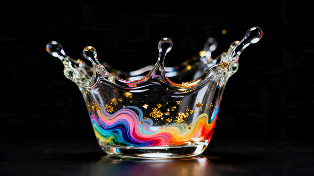 Macro photo of fluid glass sculpture with swirling ink