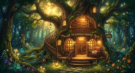 Fototapeta premium a house built inside a tree in a futuristic universe Genertive AI 