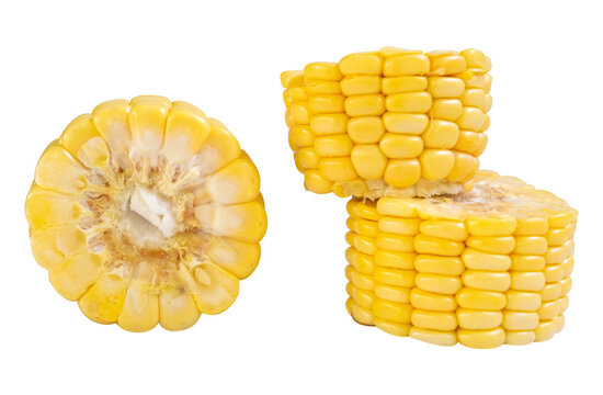close-up of a fresh corn cob isolated on white background