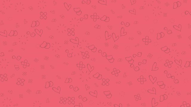 Cute romantic pink seamless pattern with hand drawn heart doodles and abstract elements