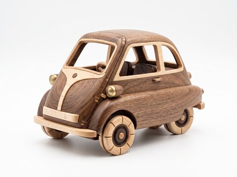 Wooden Toy Microcar Made from Mixed Natural Woods