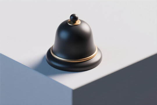 3d bell with a rounded dome isometric view seen from a corner so two