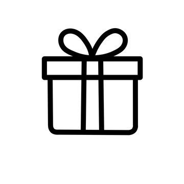 Simple line icon of a gift box with ribbon.