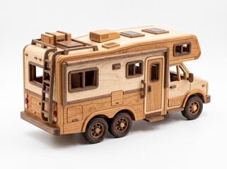 Obraz premium Wooden Toy Recreational Vehicle Made from Mixed Natural Woods