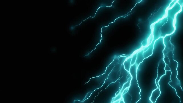 Electric cyan plasma thunder lines on black background