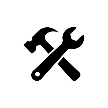 Crossed hammer and wrench tools for repair and construction industry concept isolated on transparent background