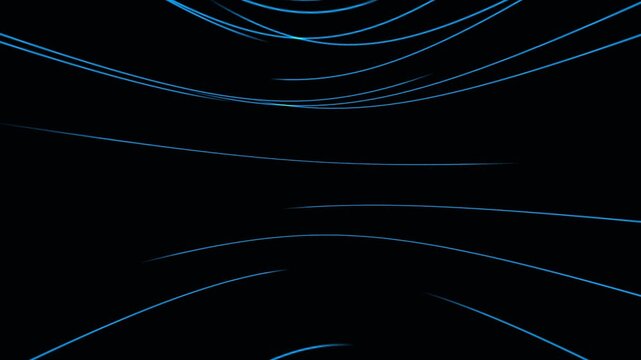 Abstract blue light streaks moving fast on black background with cinematic motion