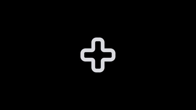 Minimalist white plus sign icon isolated on a solid black background.