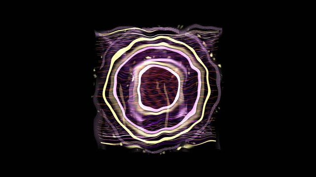 Abstract Circular Form Pulsing with Light and Color on Black Background