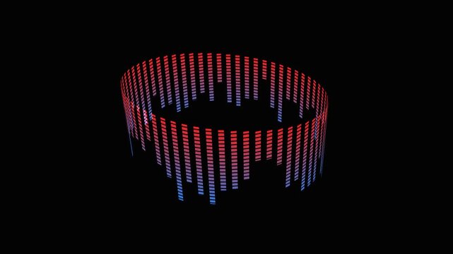 Abstract digital waveform rings pulse with blue and red light against a dark background