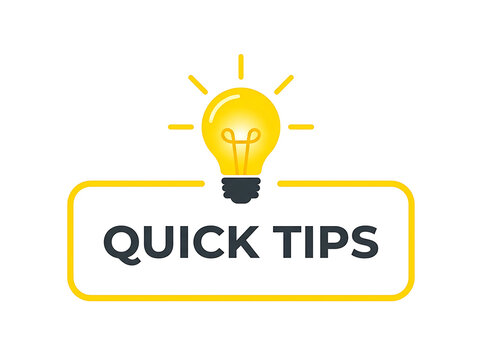 Quick tips banner with light bulb icon isolated on white background