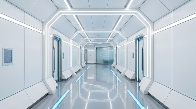 blue corridor in modern building