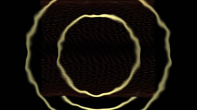 Abstract glowing concentric circles pulse with digital energy against a dark technological backdrop