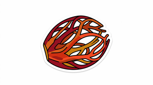 Abstract Organic Spherical Structure Vector Illustration with Red and Orange Branching Veins for Science and Medical Design