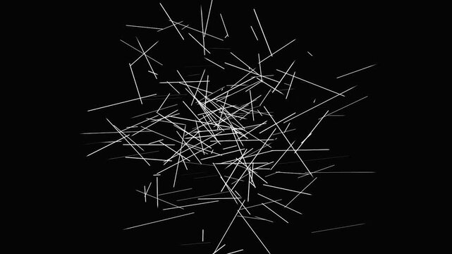 Abstract network of white lines moving dynamically in darkness with subtle light shifts