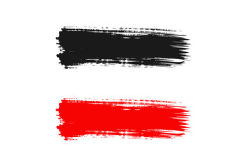 Fototapeta premium A collection of two horizontal textured paint brush strokes in black and red colors showing artistic bristle details
