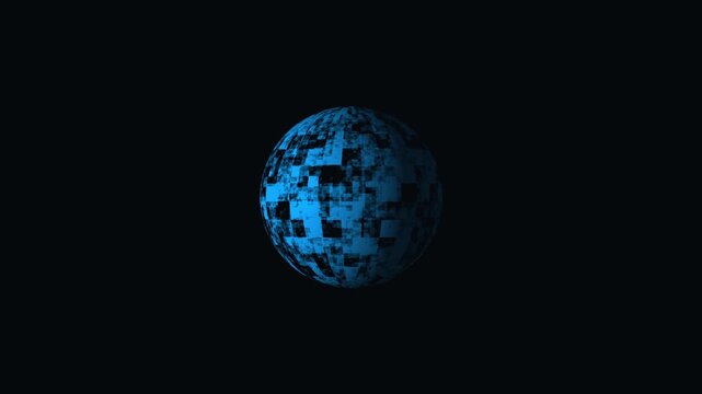 Blue textured sphere rotating slowly in dark void with subtle light changes