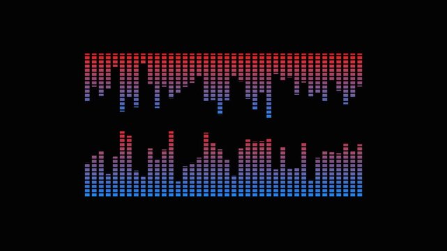 Digital waveform animation in blue and red showing audio data during a clean broadcast