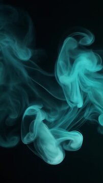 Captivating Turquoise Smoke Swirls on Black Background Generative AI