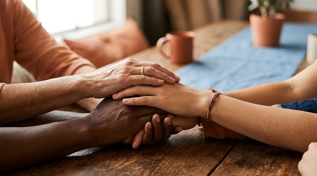 Close up of young and old hands holding together to show support and love for international day of older persons