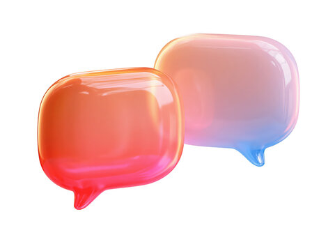 Two glossy 3D speech bubbles with vibrant gradient colors for digital communication concepts.