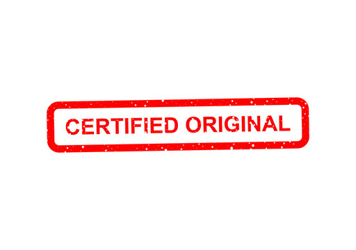 Red certified original stamp with embossed texture illustration