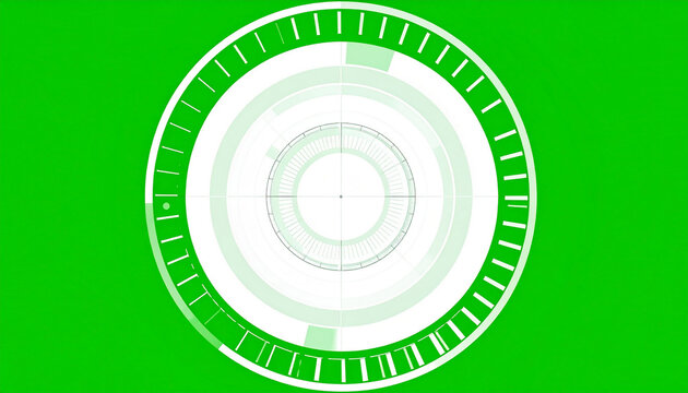 Futuristic HUD Interface with Concentric Circles and Digital Data Display on a Green Screen Background for Sci-Fi and Technology Concepts