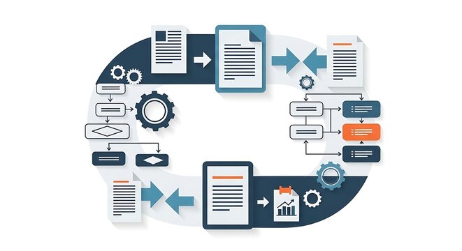 Workflow Management Process Infographic Featuring Business Document Automation and Strategic Systematic Task Optimization