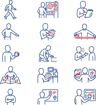 Lean Manufacturing Gemba Walk Icon Set for Industrial Management
