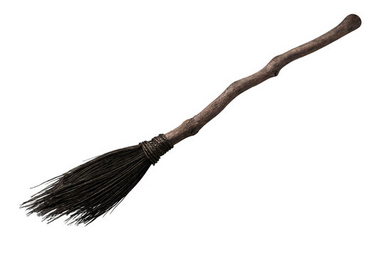 Rustic old wooden witch broomstick for magic and fantasy