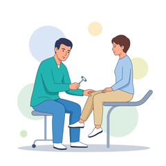 Fototapeta premium Doctor Performing Reflex Test on Patient in Clinic - Flat Design Vector Illustration