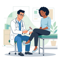 Fototapeta premium Doctor Performing Reflex Test on Patient in Clinic - Vector Illustration