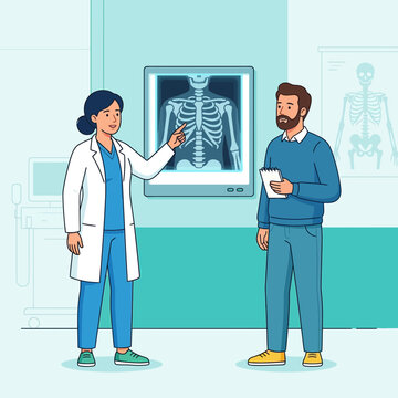 Doctor Explains X-ray Results to Patient in Modern Clinic