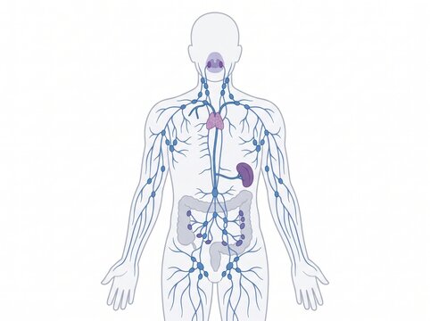 Human lymphatic system diagram showing lymph nodes vessels and organs medical illustration with lymphatic illustration healthcare medicine physiological education structure internal immunology