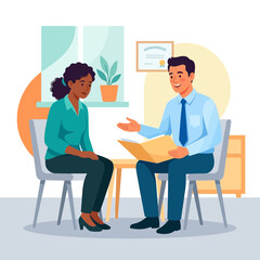 Obraz premium Professional Consultation: Therapist Discussing with Patient, Mental Health Support, Flat Design