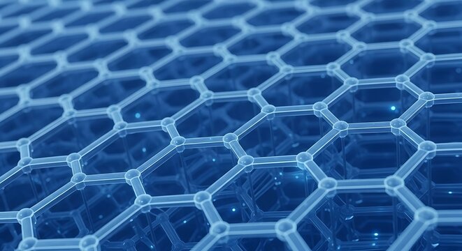 Abstract Blue Digital Honeycomb Structure Representing Advanced Molecular Nanotechnology Connectivity and Scientific Research