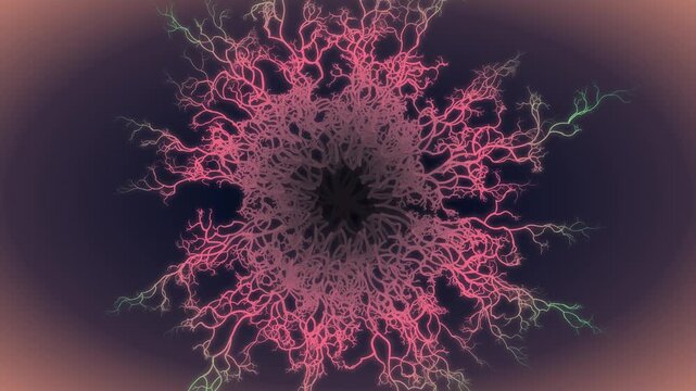 Abstract motion graphics background of growing organic root neural network animation 4K loop