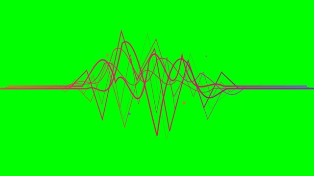 Abstract neon pink and purple audio frequency wave visualizer on green screen background for video editing