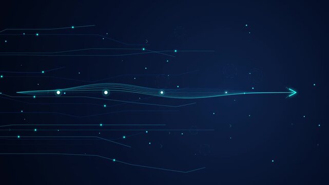 Digital arrow moving forward abstract tech background, data flow and growth concept, futuristic network connection animation