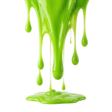 Bright green liquid slime dripping down isolated on a white background