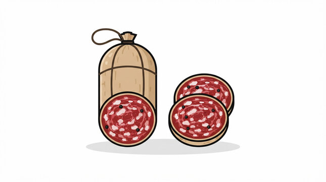 Salami sausage vector illustration with sliced pieces isolated on white background