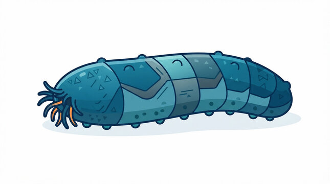 Whimsical vector illustration of a charming blue segmented grub or caterpillar-like creature with a friendly cartoon aesthetic, perfect for children's educational content or playful design projects