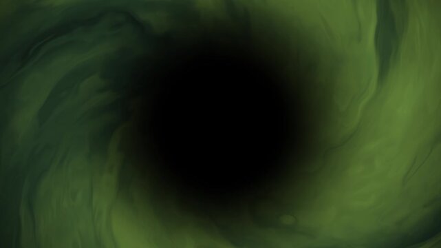 Abstract green smoke vortex swirling around black central hole background motion 4K