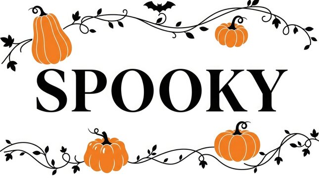 Watercolor halloween illustration with pumpkins vines and a spooky text design
